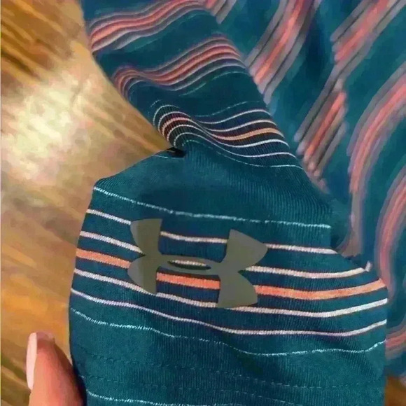 Men’s Under Armour Green Striped Heat Gear Polo Sz Large - Picture 5 of 6